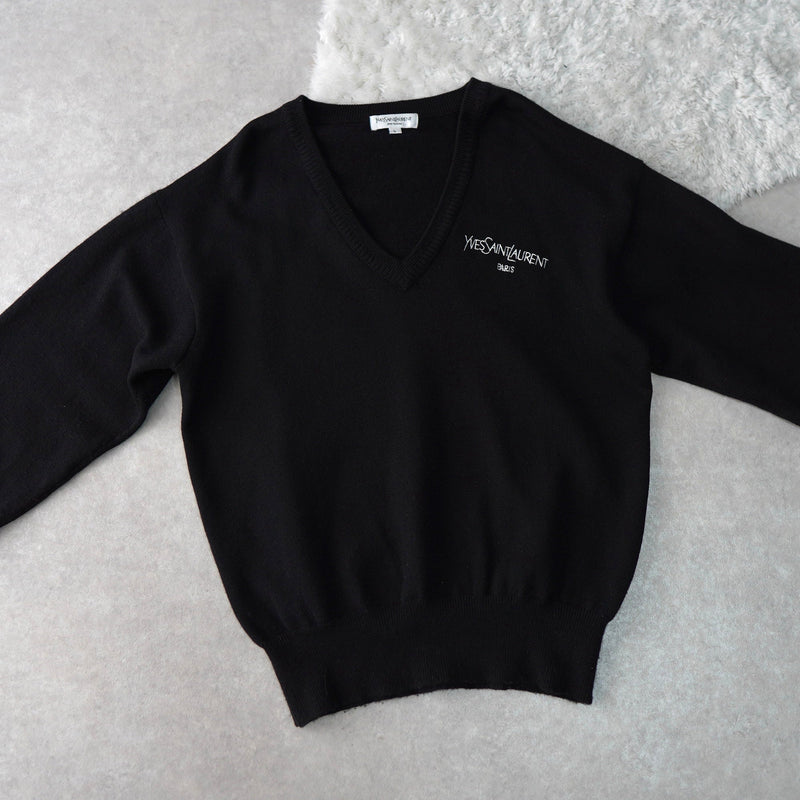 1990's Logo Embroidery V - neck Sweater - NEWSED