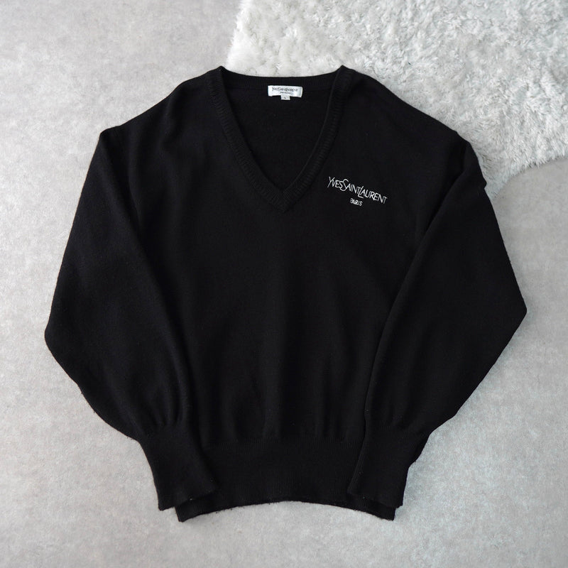 1990's Logo Embroidery V - neck Sweater - NEWSED