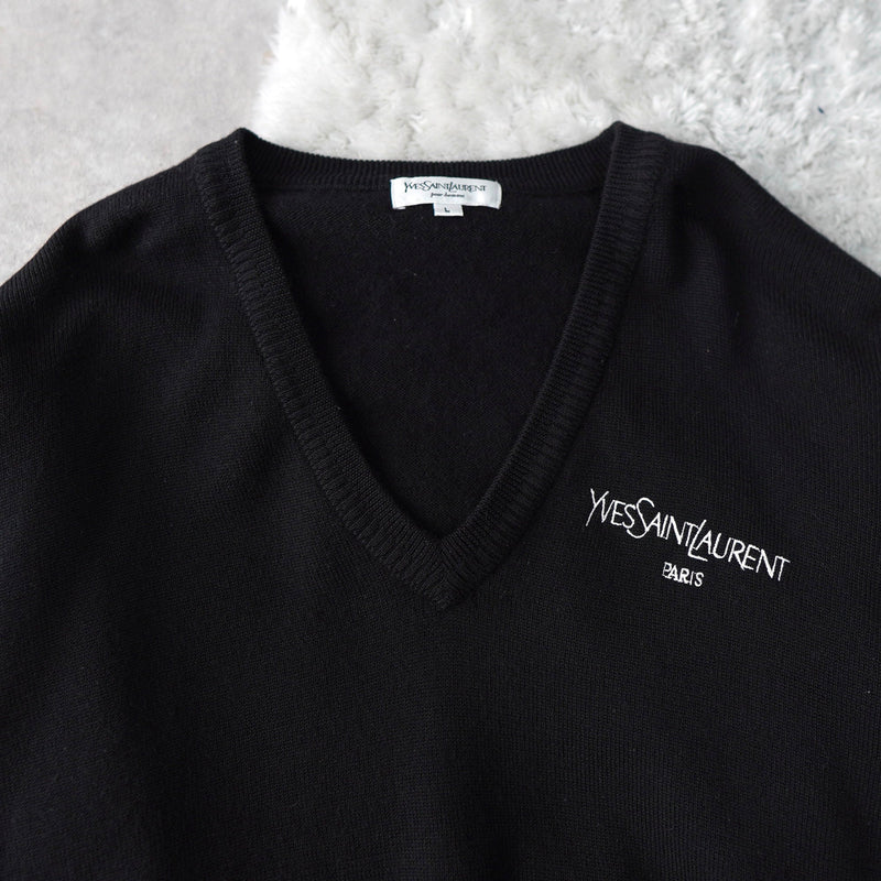 1990's Logo Embroidery V - neck Sweater - NEWSED