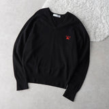 1990's Logo Embroidery V - neck Sweater - NEWSED