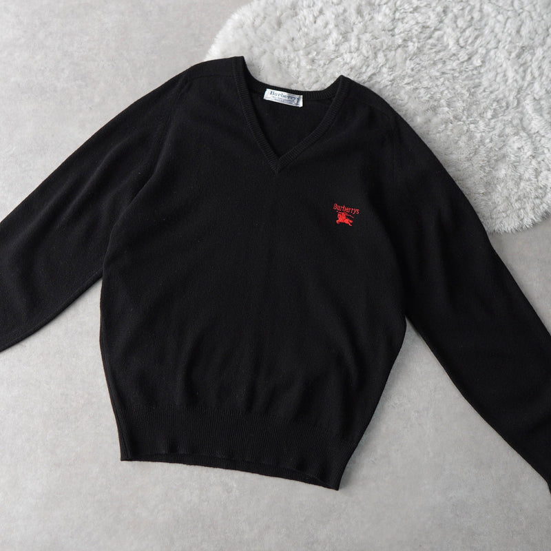1990's Logo Embroidery V - neck Sweater - NEWSED