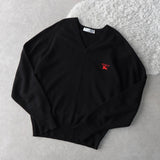 1990's Logo Embroidery V - neck Sweater - NEWSED