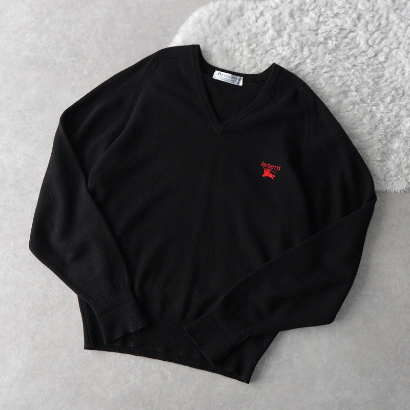 1990's Logo Embroidery V - neck Sweater - NEWSED