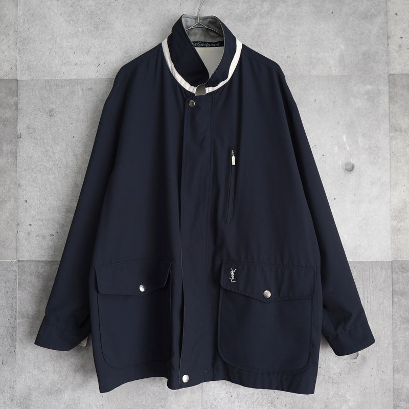 イヴ サンローラン 1990's ヴィンテージ YSLロゴ リバーシブル ブルゾン ミドルコート ホワイト / ネイビー - NEWSED