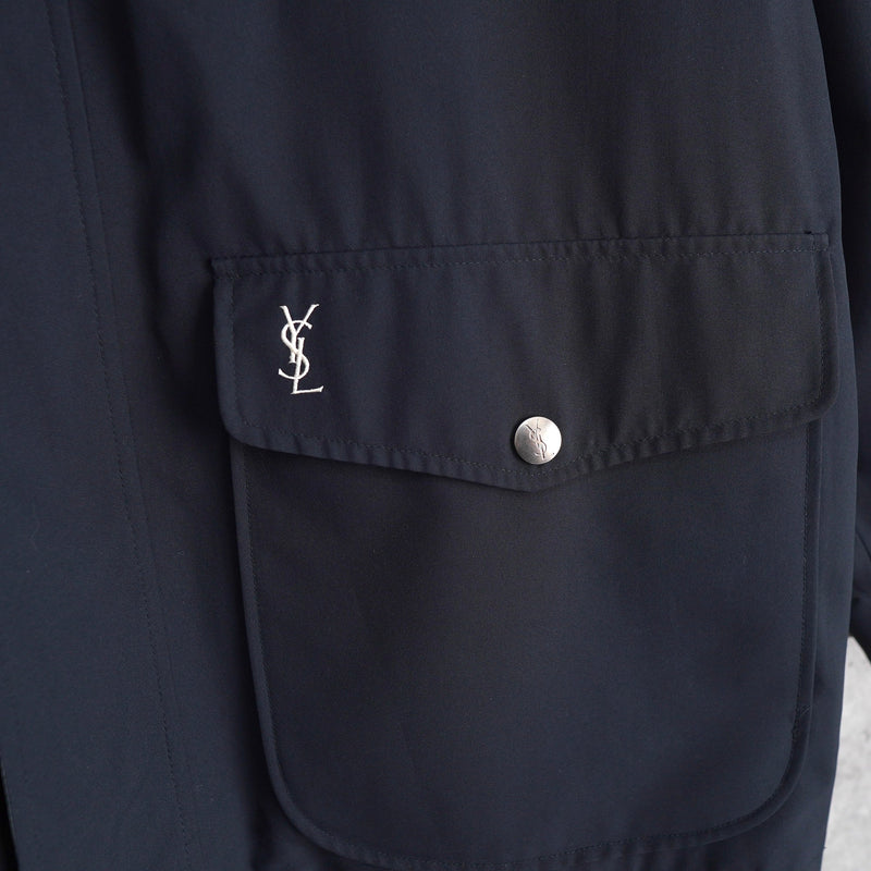 イヴ サンローラン 1990's ヴィンテージ YSLロゴ リバーシブル ブルゾン ミドルコート ホワイト / ネイビー - NEWSED