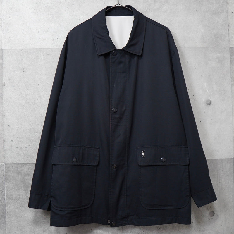 イヴ サンローラン 1990's ヴィンテージ YSLロゴ 刺繍 リバーシブル ナイロンジャケット ブルゾン オフホワイト / ブラック - NEWSED