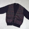 イヴ サンローラン 1990's ヴィンテージ YSLロゴ ウール カーディガン チェック柄 ネイビー