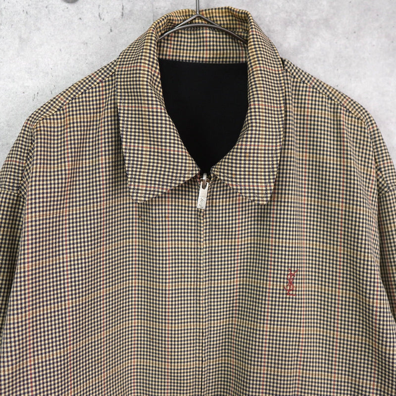 イヴ サンローラン 1990's ヴィンテージ リバーシブル YSLロゴ スエード調 ブルゾン ブラック チェック柄 - NEWSED