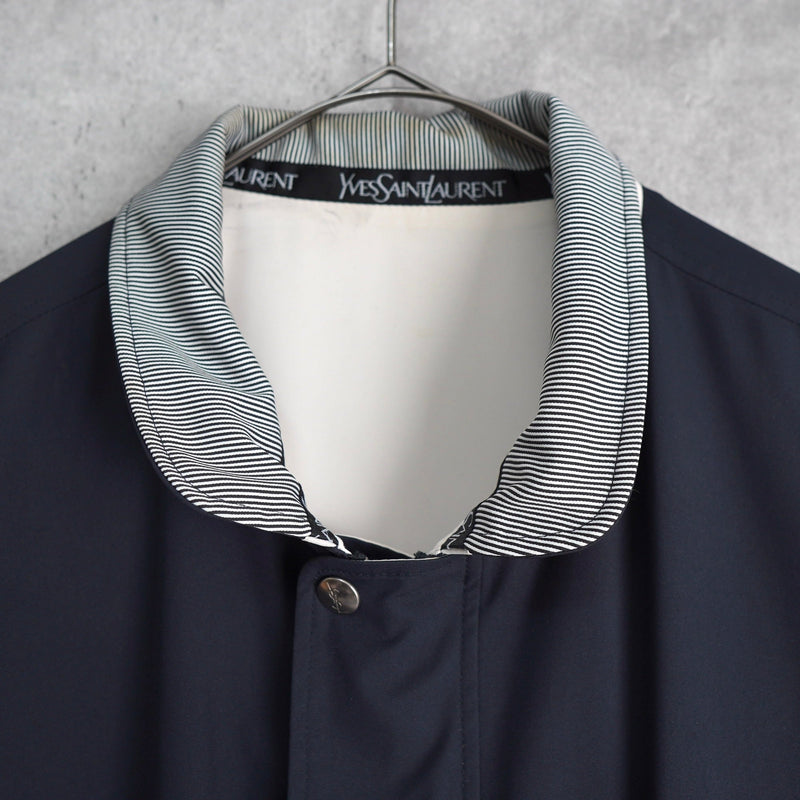 イヴ サンローラン 1990's ヴィンテージ YSLロゴ リバーシブル ブルゾン ミドルコート ホワイト / ネイビー - NEWSED