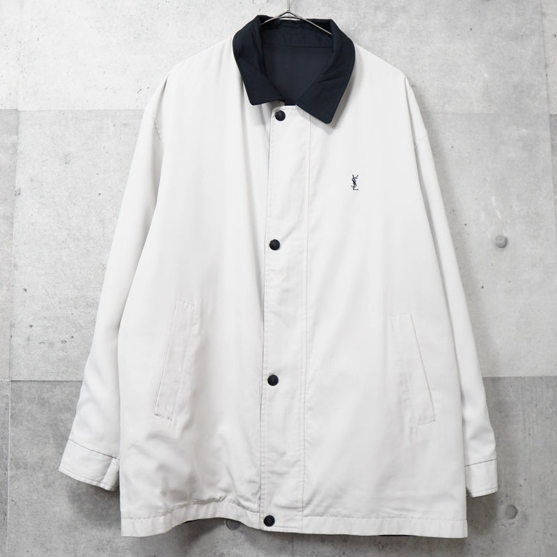 イヴ サンローラン 1990's ヴィンテージ YSLロゴ 刺繍 リバーシブル ナイロンジャケット ブルゾン オフホワイト / ブラック - NEWSED