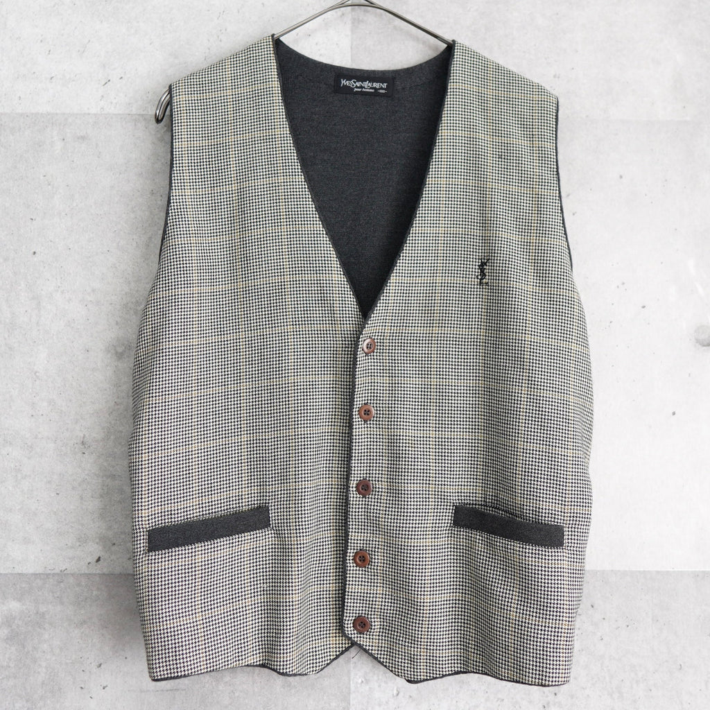 イヴ サンローラン 1990's ヴィンテージ ベスト YSLロゴ チェック柄
