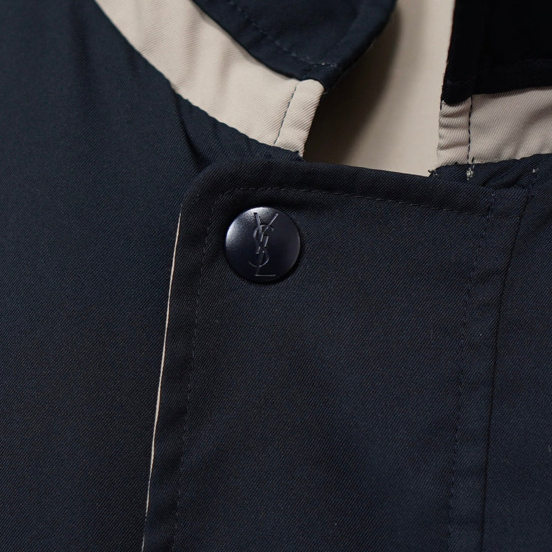 イヴ サンローラン 1990's ヴィンテージ YSLロゴ 刺繍 リバーシブル ミドル丈 ブルゾン ナイロンジャケット ネイビー / ベージュ - NEWSED