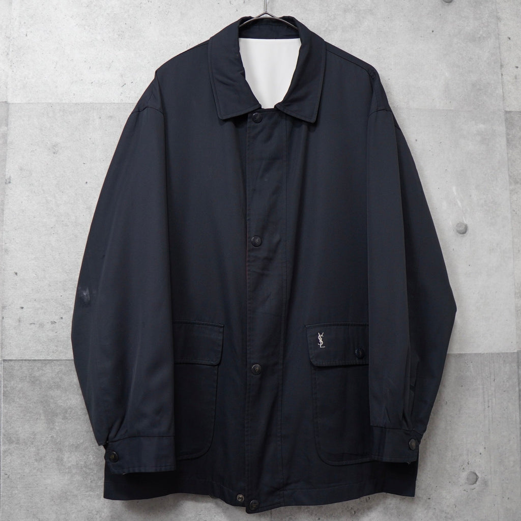 イヴ サンローラン 1990's ヴィンテージ YSLロゴ 刺繍 リバーシブル ナイロンジャケット ブルゾン オフホワイト / ブラック