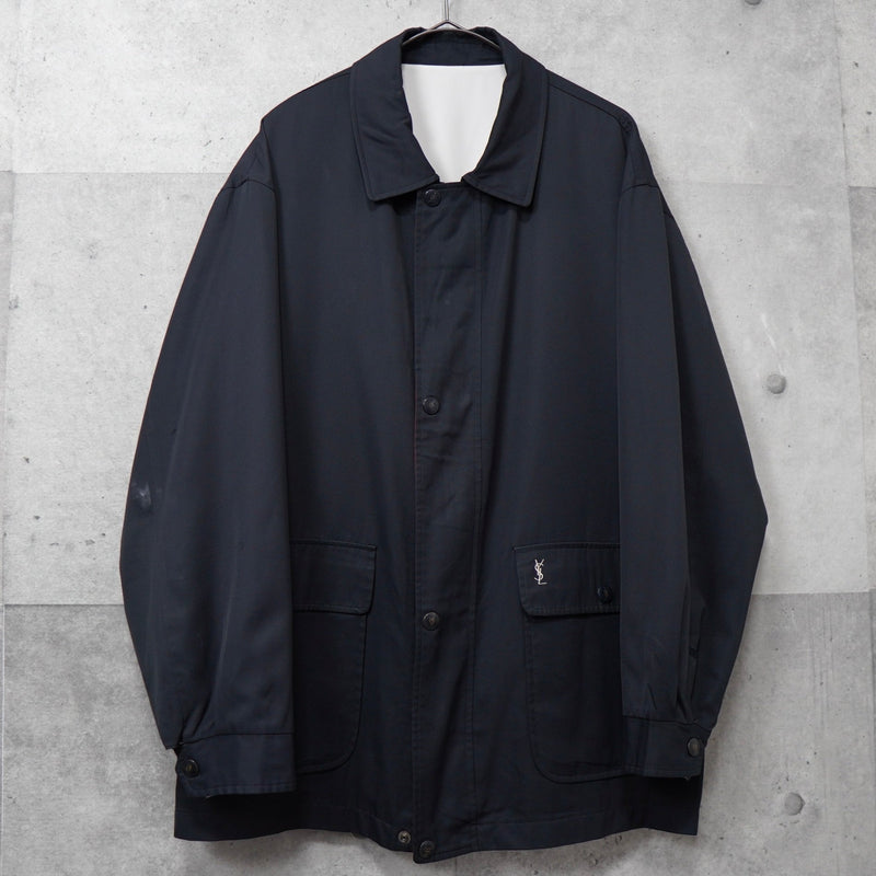 イヴ サンローラン 1990's ヴィンテージ YSLロゴ 刺繍 リバーシブル ナイロンジャケット ブルゾン オフホワイト / ブラック - NEWSED
