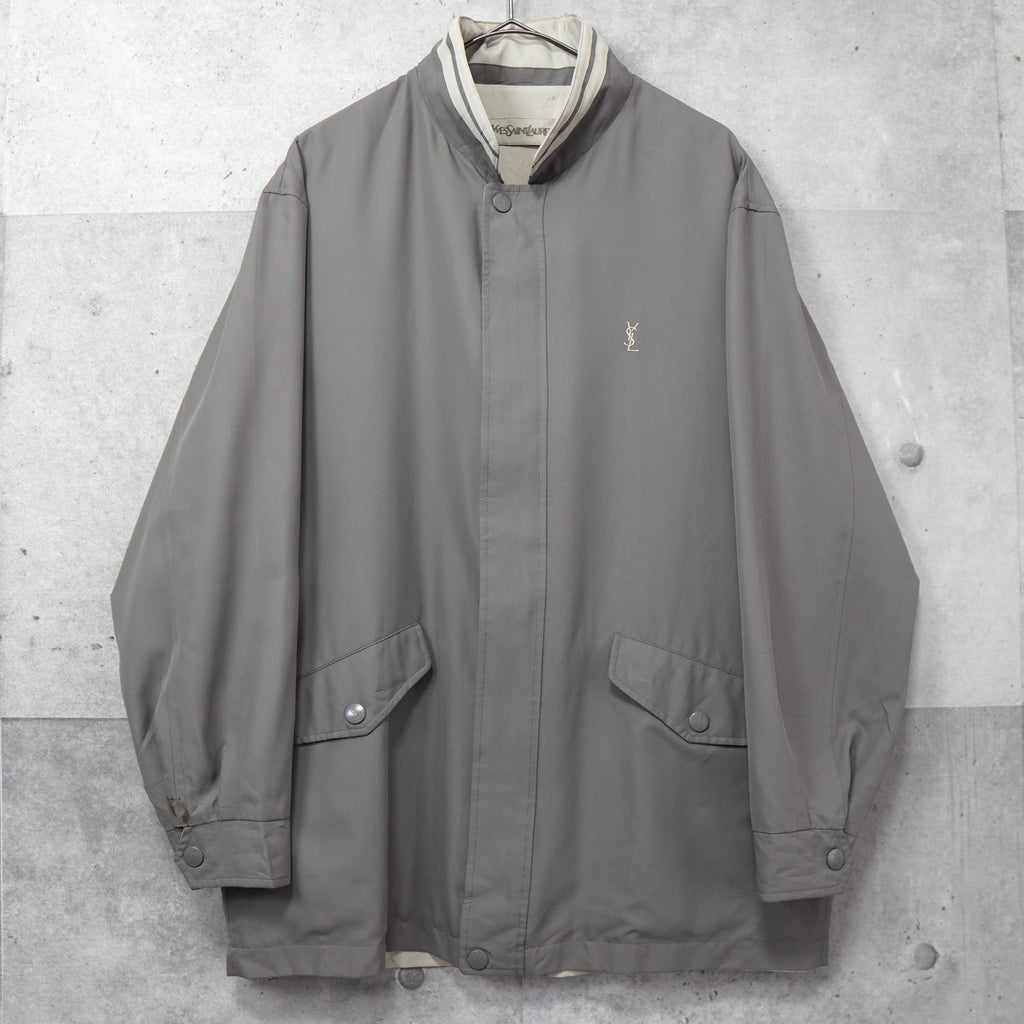 イヴ サンローラン 1990's ヴィンテージ YSLロゴ 刺繍 リバーシブル ナイロンジャケット ブルゾン カーキ / ベージュ