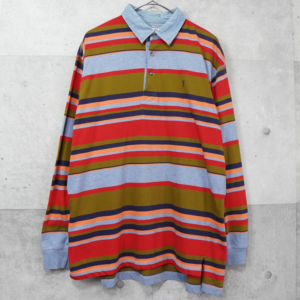 イヴ サンローラン 1990's ヴィンテージ カサンドラロゴ YSLロゴ 襟デニム切り替え ボーダー マルチカラー