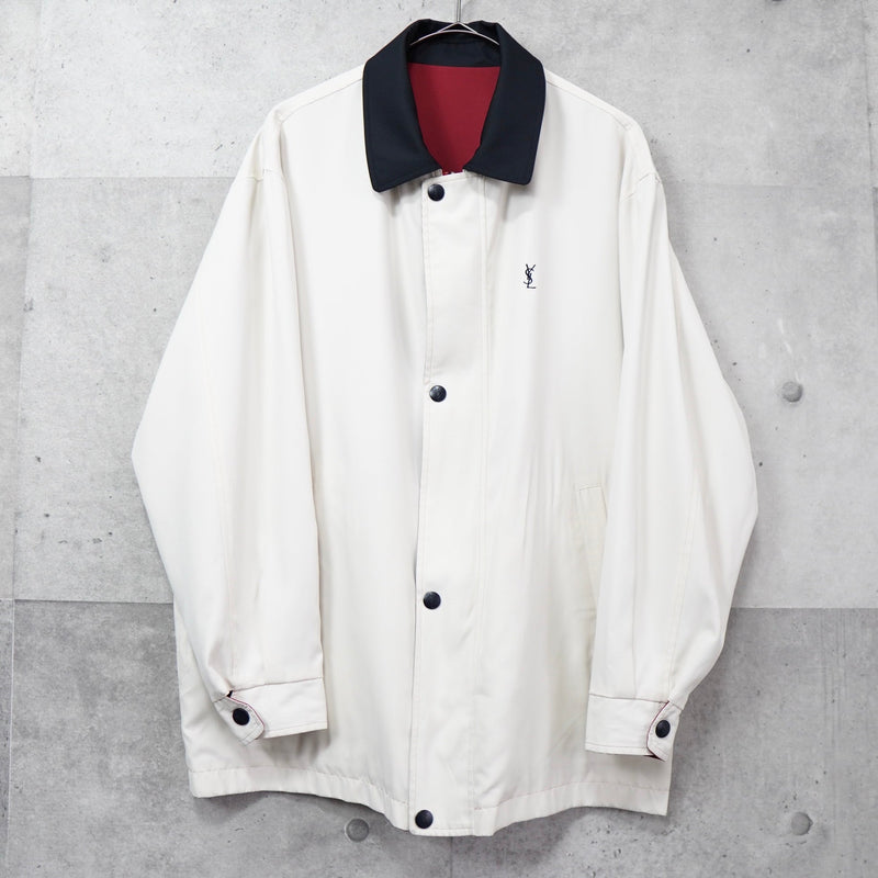 イヴ サンローラン1990's ヴィンテージ YSLロゴ 刺繍 リバーシブル ナイロンジャケット ブルゾン レッド / ホワイト - NEWSED
