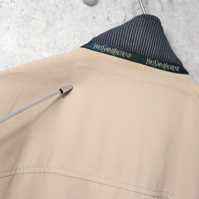 イヴ サンローラン 1990's ヴィンテージ YSLロゴ 刺繍 リバーシブル ミドル丈 ブルゾン ナイロンジャケット ネイビー / ベージュ - NEWSED
