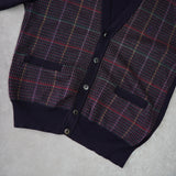 イヴ サンローラン 1990's ヴィンテージ YSLロゴ ウール カーディガン チェック柄 ネイビー - NEWSED