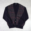 イヴ サンローラン 1990's ヴィンテージ YSLロゴ ウール カーディガン チェック柄 ネイビー