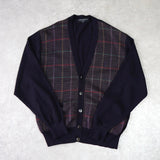 イヴ サンローラン 1990's ヴィンテージ YSLロゴ ウール カーディガン チェック柄 ネイビー - NEWSED