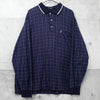 イヴ サンローラン 1990's ヴィンテージ カサンドラロゴ YSLロゴ チェック 長袖ポロシャツ ネイビー