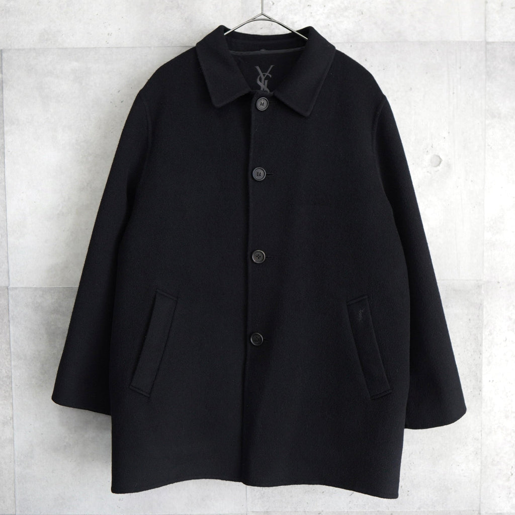 イヴ サンローラン 1990's ヴィンテージ ウールコート カサンドラロゴ YSLロゴ 刺繍 ブラック