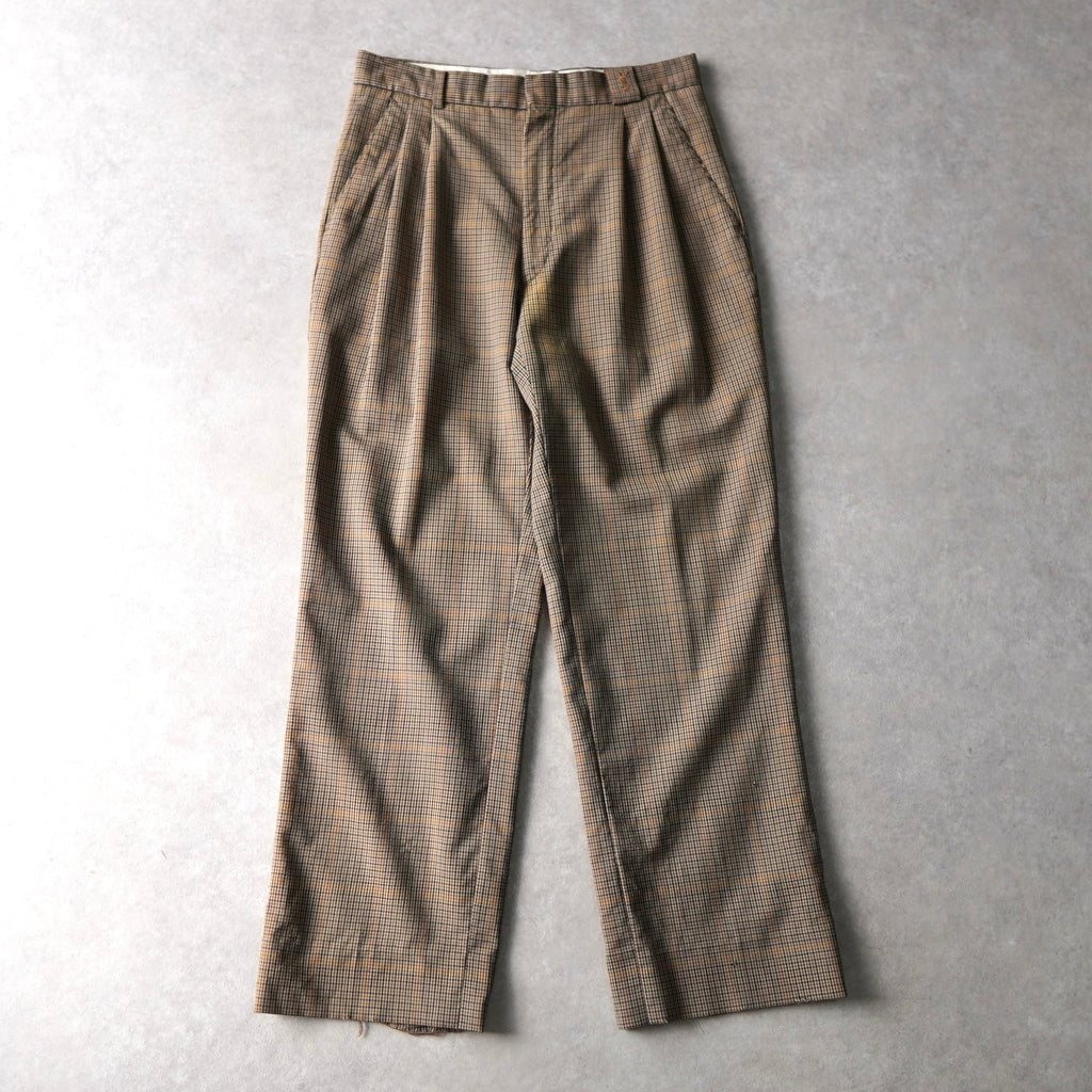 イヴ サンローラン 1990's ヴィンテージ スラックス ツータック YSLロゴ刺繍 チェック柄 ベージュ