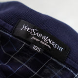 イヴ サンローラン 1990's ヴィンテージ カサンドラロゴ YSLロゴ チェック 長袖ポロシャツ ネイビー - NEWSED