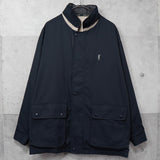 イヴ サンローラン 1990's ヴィンテージ YSLロゴ 刺繍 リバーシブル ミドル丈 ブルゾン ナイロンジャケット ネイビー / ベージュ - NEWSED