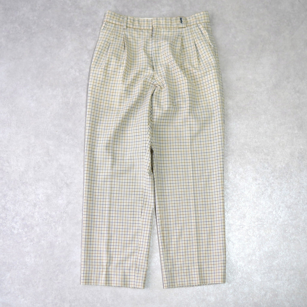イヴ サンローラン 1990's ヴィンテージ スラックス YSLロゴ 刺繍 チェック柄 ベージュ