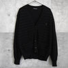 Vintage YSL logo embroidered striped cardigan in black from the 1990s.
