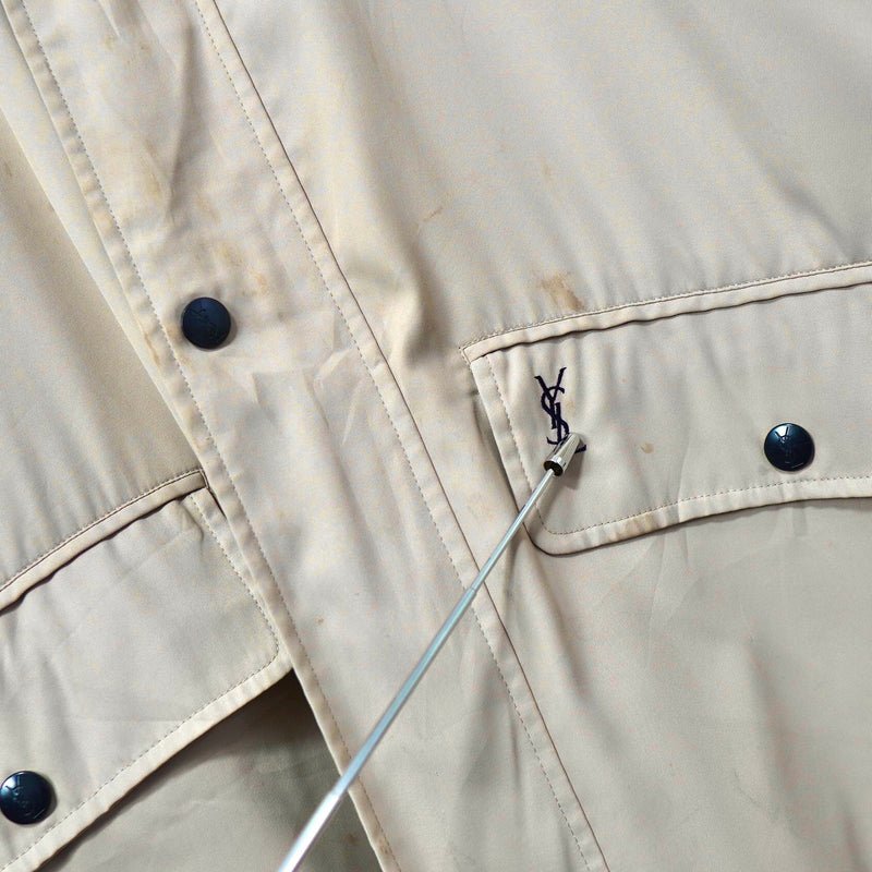 イヴ サンローラン 1990's ヴィンテージ YSLロゴ 刺繍 リバーシブル ミドル丈 ブルゾン ナイロンジャケット ネイビー / ベージュ - NEWSED