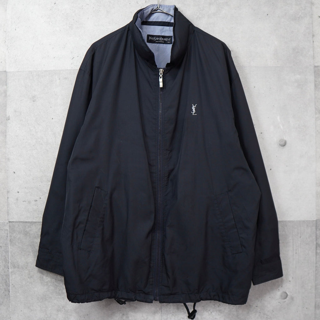 Yves Saint Laurent 1990's Vintage YSL Logo Embroidered Nylon Jacket Blouson Black