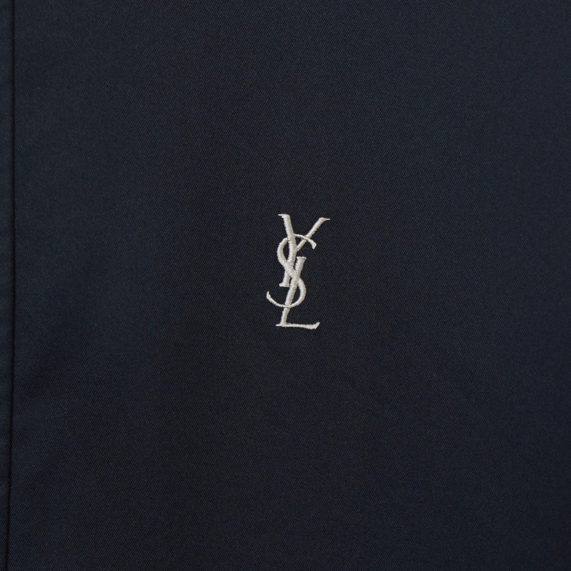 イヴ サンローラン 1990's ヴィンテージ YSLロゴ 刺繍 リバーシブル ミドル丈 ブルゾン ナイロンジャケット ネイビー / ベージュ - NEWSED