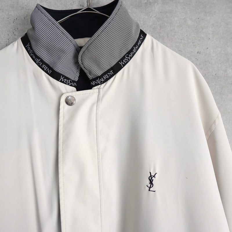 イヴ サンローラン 1990's ヴィンテージ YSLロゴ リバーシブル ブルゾン ミドルコート ホワイト / ネイビー - NEWSED