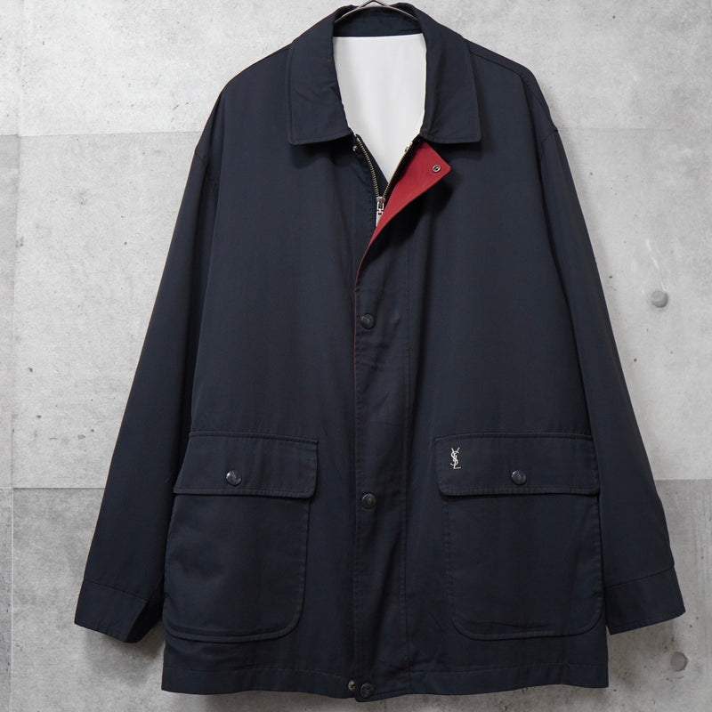 イヴ サンローラン 1990's ヴィンテージ YSLロゴ 刺繍 リバーシブル ナイロンジャケット ブルゾン オフホワイト / ブラック - NEWSED