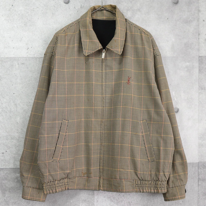 イヴ サンローラン 1990's ヴィンテージ リバーシブル YSLロゴ スエード調 ブルゾン ブラック チェック柄 - NEWSED