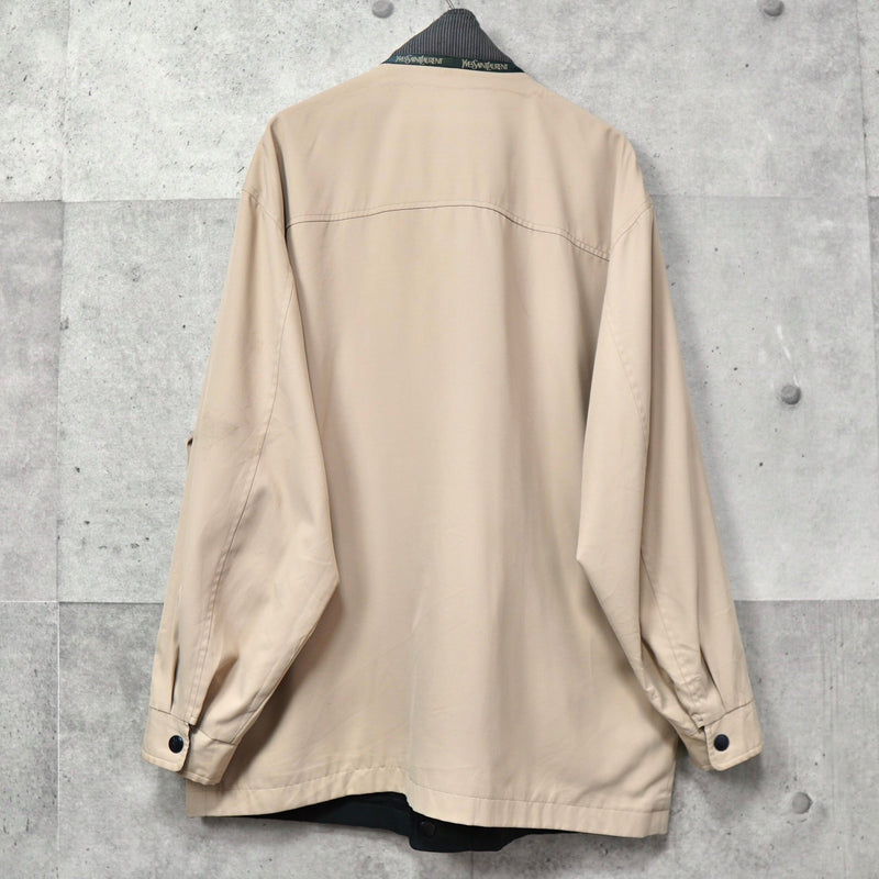 イヴ サンローラン 1990's ヴィンテージ YSLロゴ 刺繍 リバーシブル ミドル丈 ブルゾン ナイロンジャケット ネイビー / ベージュ - NEWSED