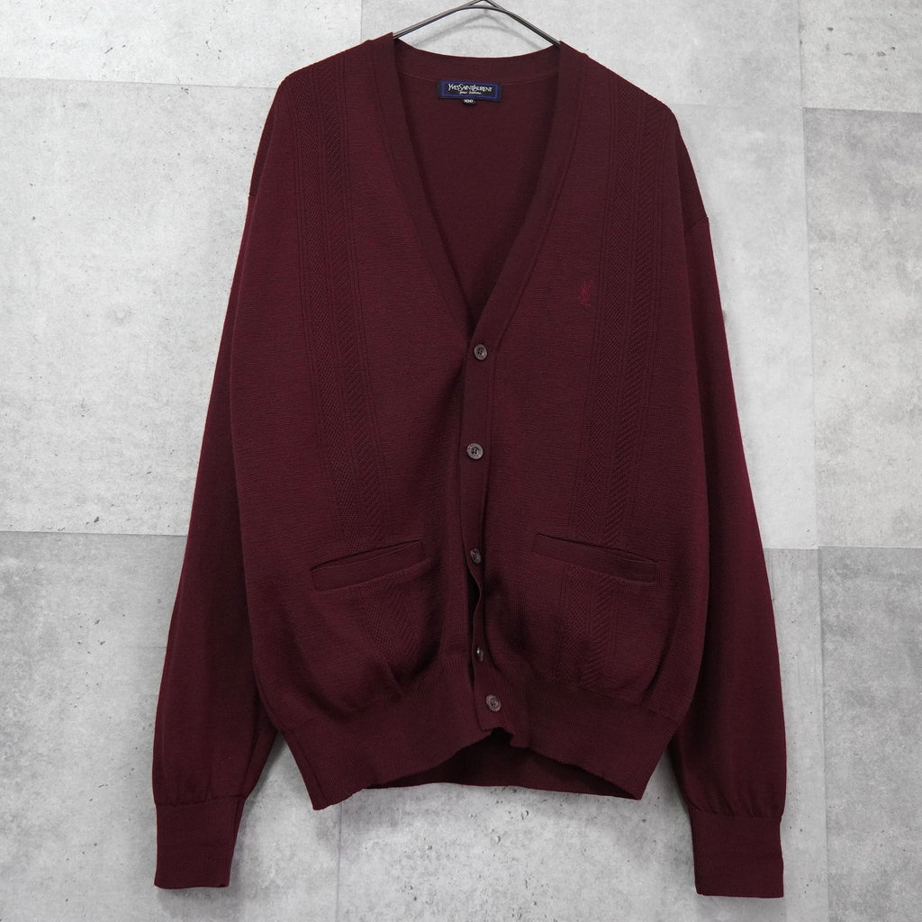 イヴ サンローラン 1990’s ヴィンテージ カサンドラロゴ YSLロゴ カーディガン ボルドー