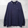 イヴ サンローラン 1990's ヴィンテージ カサンドラロゴ YSLロゴ チェック 長袖ポロシャツ ネイビー