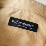 イヴ サンローラン 1990's ヴィンテージ 長袖シャツ YSLロゴ 刺繍 ストライプ柄 ベージュ - NEWSED