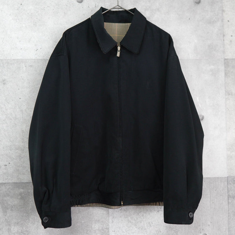 イヴ サンローラン 1990's ヴィンテージ リバーシブル YSLロゴ スエード調 ブルゾン ブラック チェック柄 - NEWSED