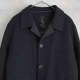 イヴ サンローラン 1990's ヴィンテージ ウールコート カサンドラロゴ YSLロゴ 刺繍 ブラック - NEWSED