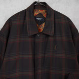 イヴ サンローラン 1990's ヴィンテージ YSLロゴ チェック柄 ブルゾン 赤茶系 肩パッドあり - NEWSED