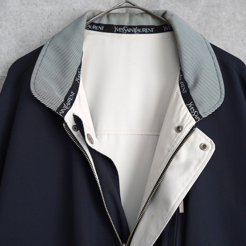 イヴ サンローラン 1990's ヴィンテージ YSLロゴ リバーシブル ブルゾン ミドルコート ホワイト / ネイビー - NEWSED