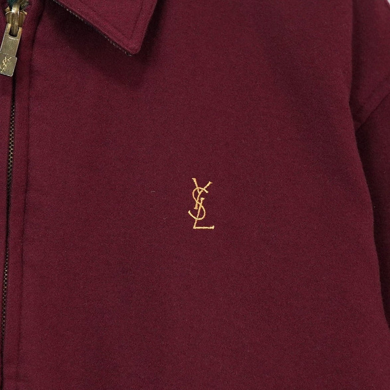 イヴサンローラン 1990's ヴィンテージ リバーシブル YSLロゴ 刺繍 チェック柄 ウールブルゾン ブラウン / ボルドー - NEWSED