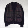 イヴ サンローラン 1990's ヴィンテージ YSLロゴ ウール カーディガン チェック柄 ネイビー