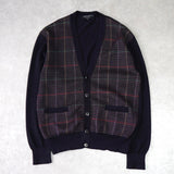 イヴ サンローラン 1990's ヴィンテージ YSLロゴ ウール カーディガン チェック柄 ネイビー - NEWSED