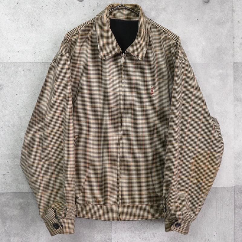 イヴ サンローラン 1990's ヴィンテージ リバーシブル YSLロゴ スエード調 ブルゾン ブラック チェック柄 - NEWSED